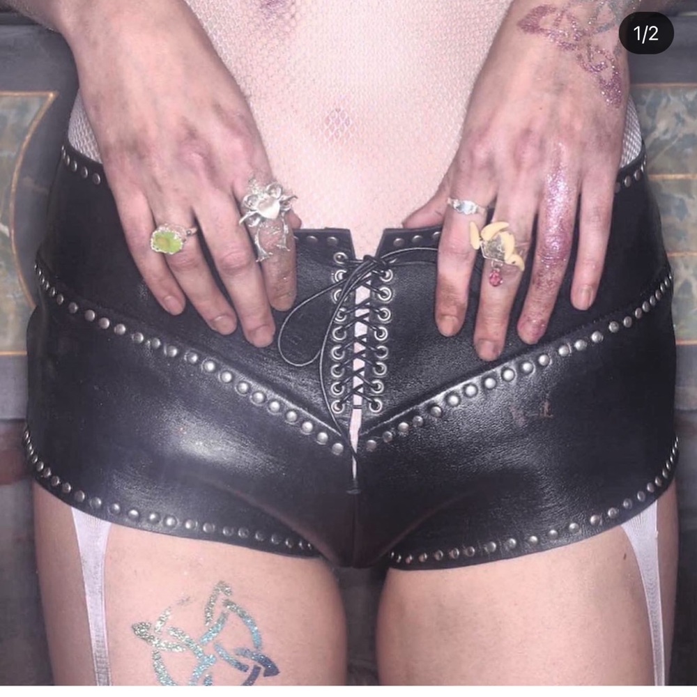 R and M leathers Hell Belle shorts leather heart studded XS handmade rare